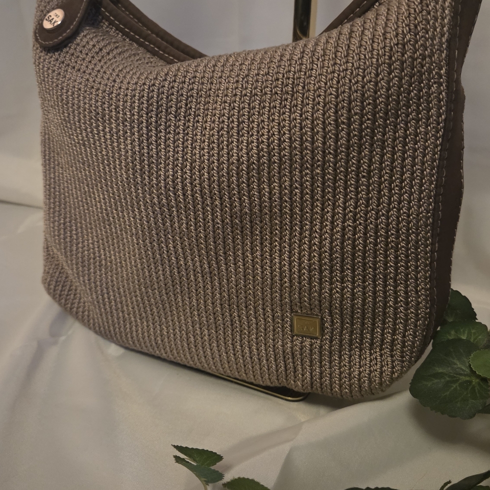The Sak Woven Crochet Shoulder Bag Neutral Boho Hobo Purse - Picture 2 of 11